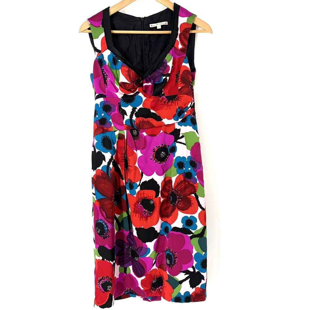 Nanette Lepore Dress Size 6 Red Pink Silk Satin Floral Print Baby Doll Y2K VTG